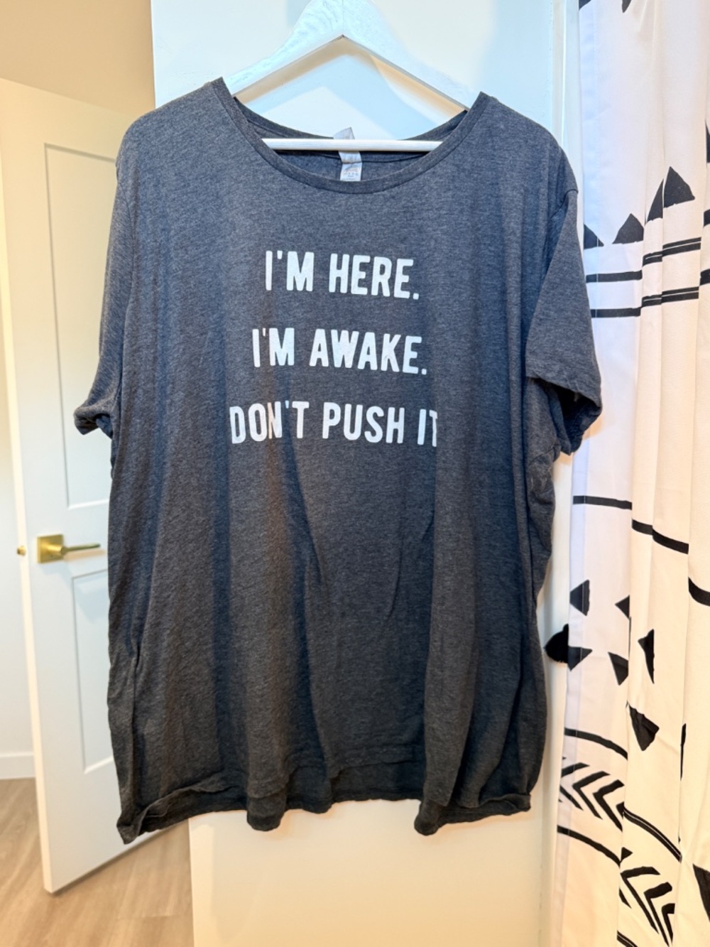 Instant Message 3X Gray "I'm Here. I'm Awake. Don't Push It" T-Shirt